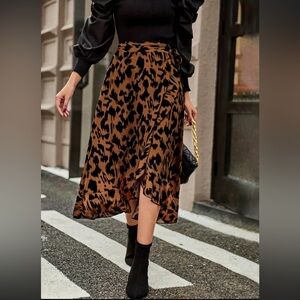 Navy blue gold Abstract Animal Print Midi Wrap Skirt size XL